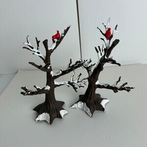 Dept. 56 Christmas Tree Village Pole 2 Winter Oak Tree Bare Branches Cardinals